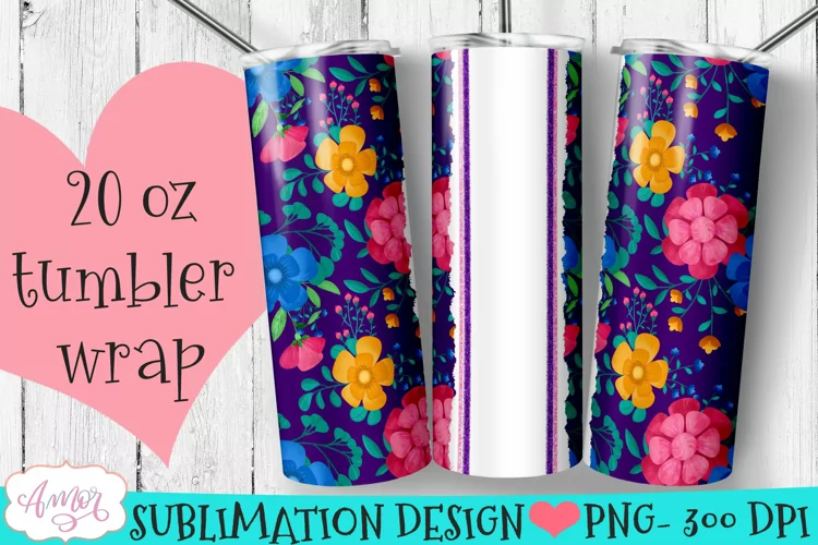 Purple Seamless floral tumbler wrap for sublimation