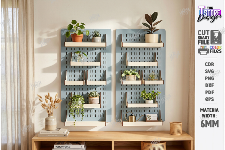 Modular Wooden Pegboard Wall Plant Organizer Laser Cut | CNC