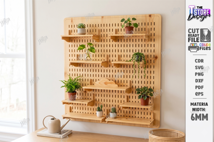 Modular Wooden Pegboard Wall Plant Organizer Laser Cut | CNC