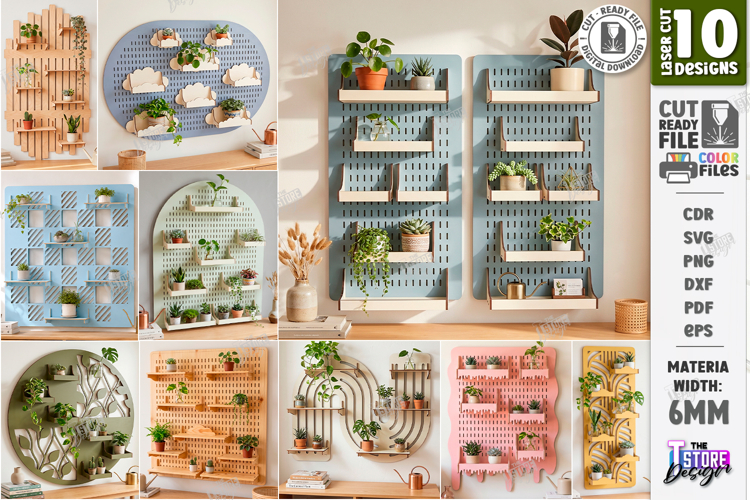 Modular Wooden Pegboard Wall Plant Organizer Laser Cut | CNC