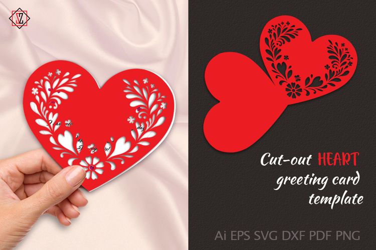 Cut-out heart greeting card template