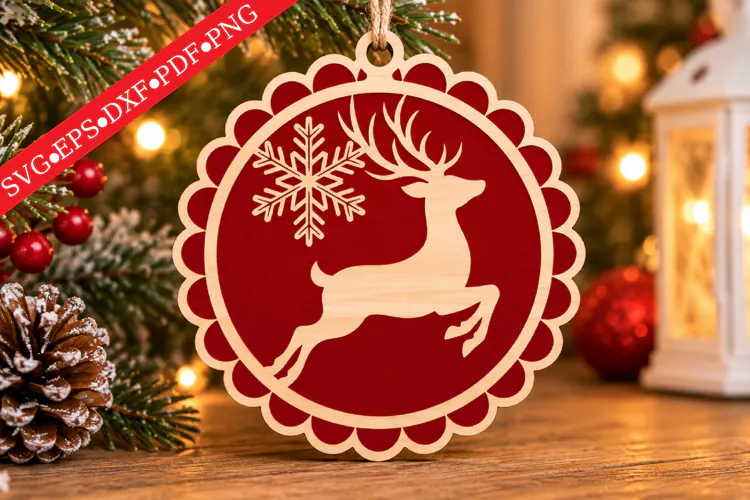 Cut Reindeer Christmas Ornament SVG