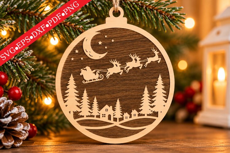 Cut Wooden Christmas Village Ornament SVG example image 1
