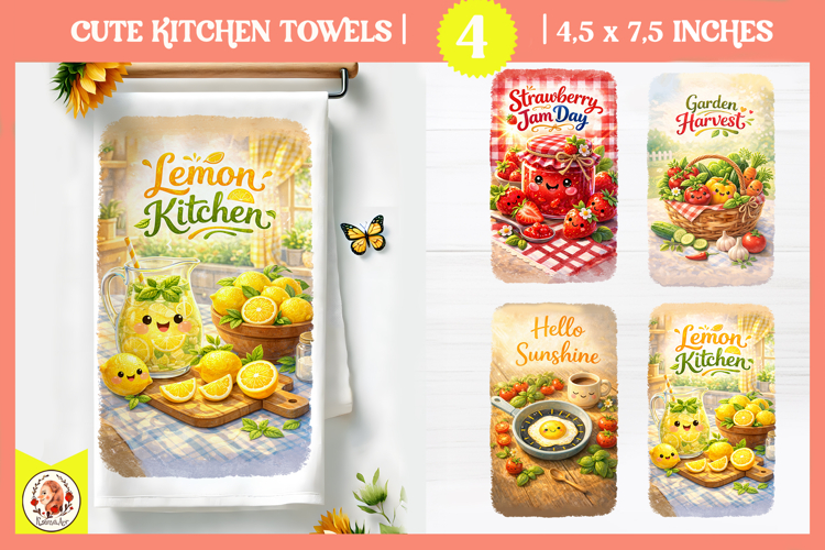 Cute Kawaii Summer Kitchen Towels Sublimation