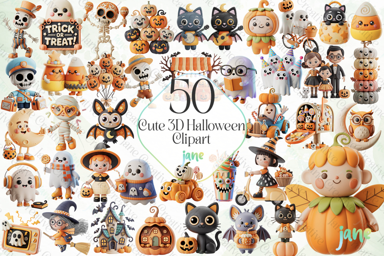 Cute 3D Halloween Sublimation Clipart Bundle