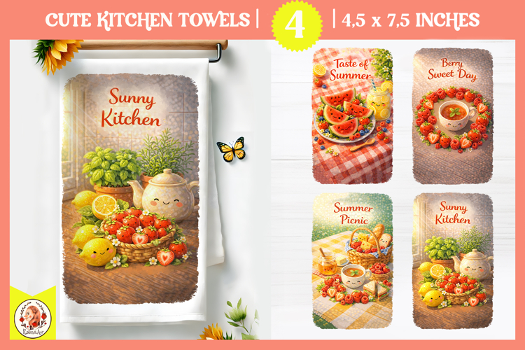 Cute Kawaii Summer Kitchen Towels Sublimation