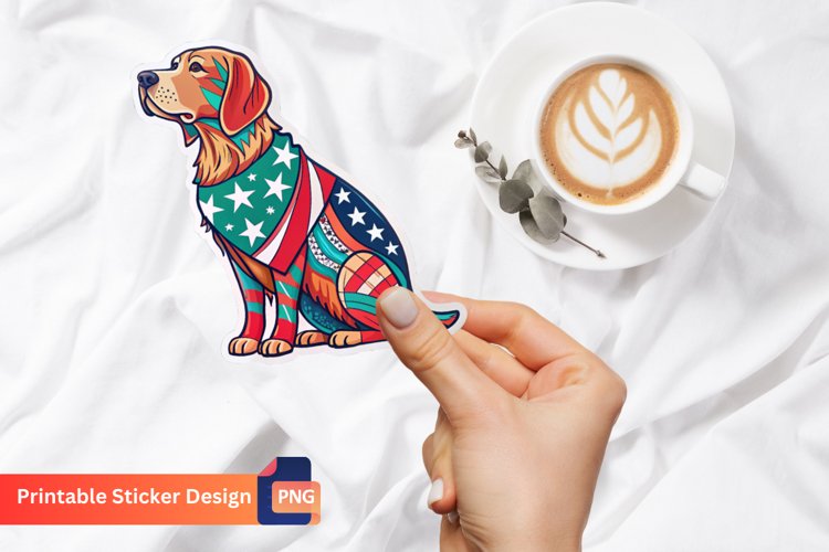 Cute 4th of July Dog Sticker, Patriotic Dog Sticker