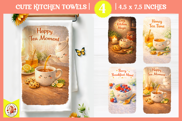 Cute Kawaii Summer Kitchen Towels Sublimation