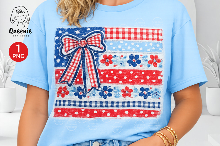 Cute Coquette American Flag 4th of July Bow Floral
