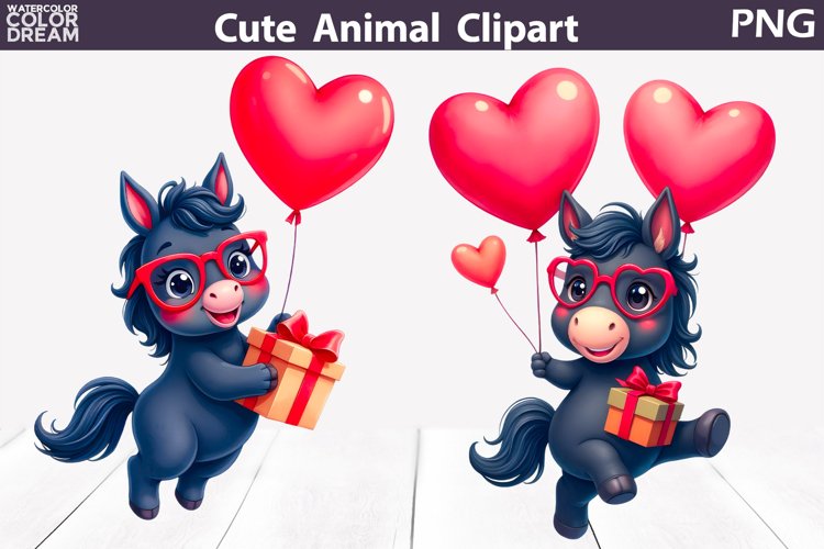 Valentine Horse Clipart | Horse Heart Balloons Clipart example image 1