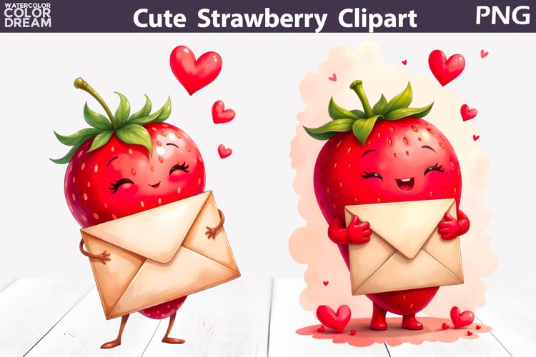 Funny Strawberry Clipart | Love Valentine Clipart example image 1