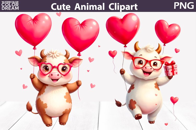 Valentine Cow Clipart | Cow Heart Balloons Clipart