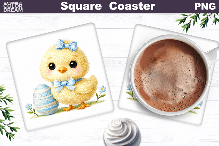 Cute Chicken Egg Square Coaster | Easter Sublimation