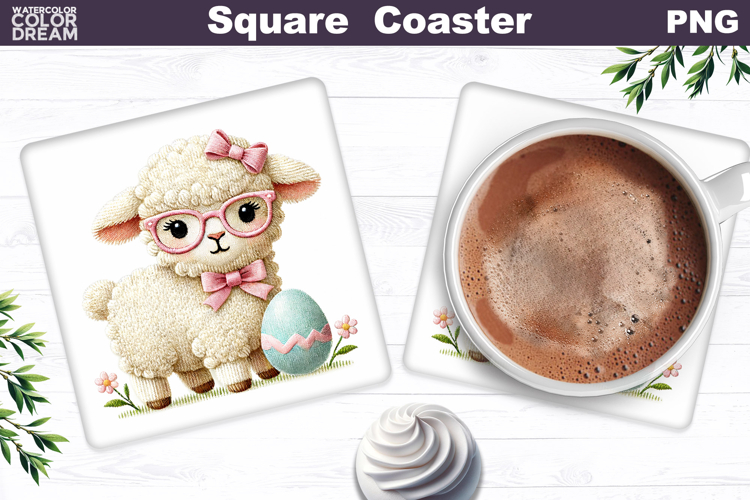Cute Lamb Egg Square Coaster | Easter Sublimation