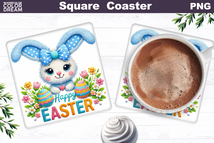 Cute Bunny Egg Square Coaster | Easter Sublimation