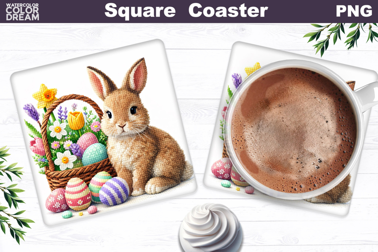 Cute Bunny Egg Square Coaster | Easter Sublimation