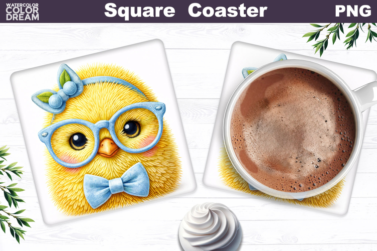 Cute Chicken Glasses Square Coaster | Easter Sublimation