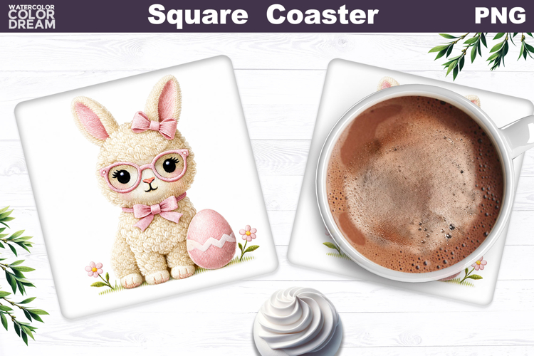 Cute Bunny Egg Square Coaster | Easter Sublimation