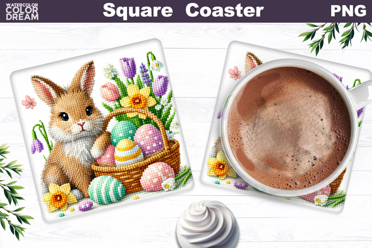 Cute Bunny Egg Square Coaster | Easter Sublimation