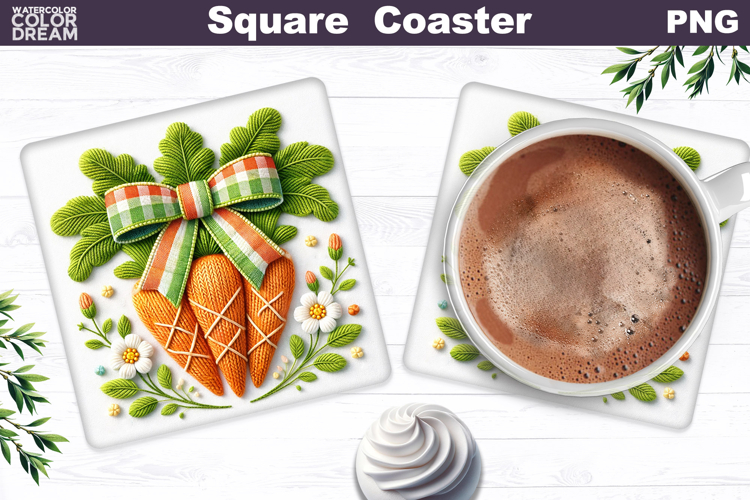 Spring Carrot Square Coaster | Easter Sublimation