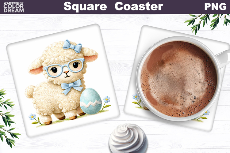 Cute Lamb Egg Square Coaster | Easter Sublimation