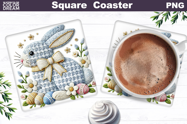 Cute Bunny Egg Square Coaster | Easter Sublimation