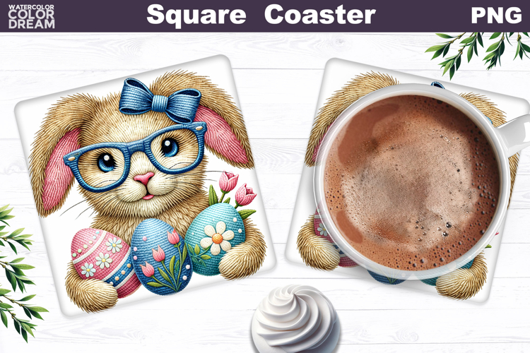 Cute Bunny Egg Square Coaster | Easter Sublimation