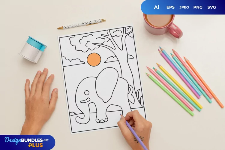 Cute Elephant Under The Tree Coloring Page