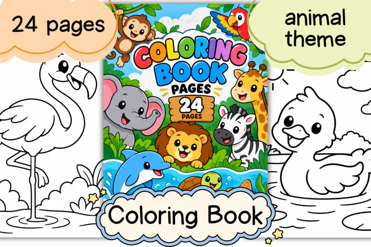 Cute Animals Coloring Book Page