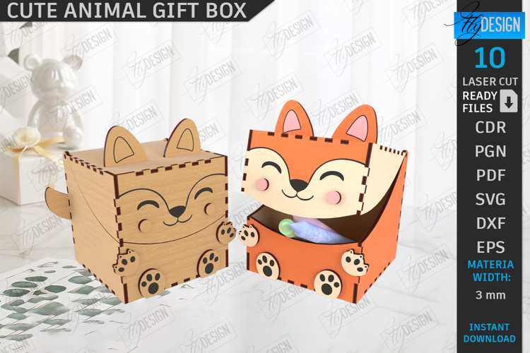 Kids Gift Box Laser Cut|Candy Box|Mini Box|Cute Animals SVG