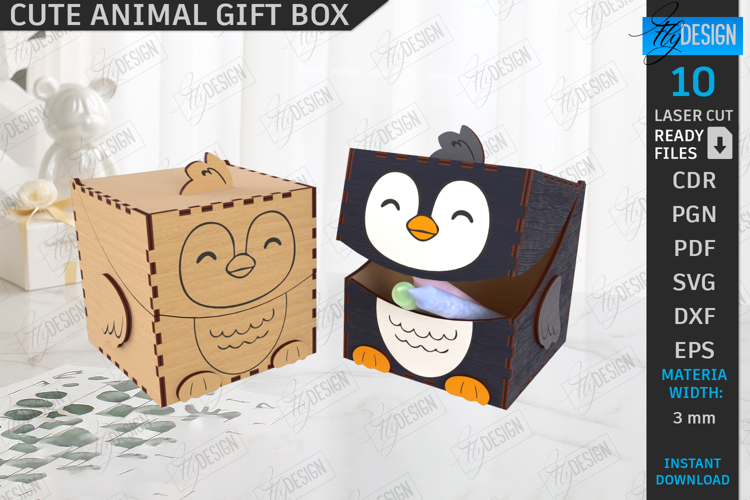 Kids Gift Box Laser Cut|Candy Box|Mini Box|Cute Animals SVG