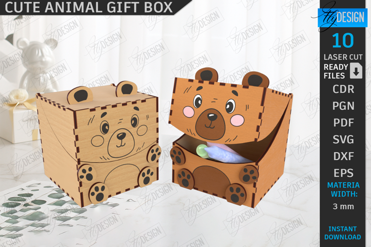 Kids Gift Box Laser Cut|Candy Box|Mini Box|Cute Animals SVG