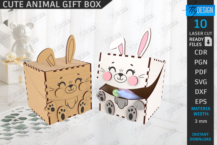 Kids Gift Box Laser Cut|Candy Box|Mini Box|Cute Animals SVG