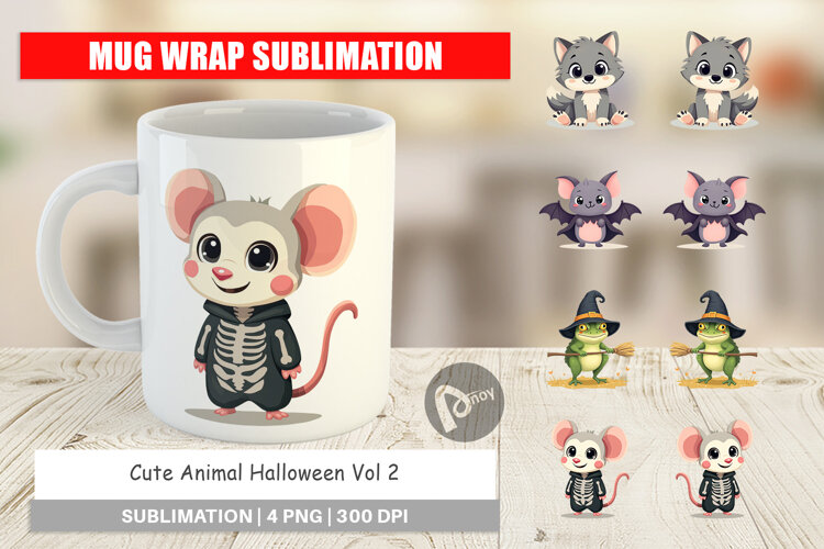 Mug Wrap Cute Halloween Animals example image 1