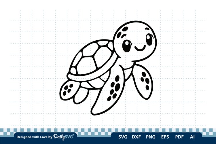 Cute Turtle SVG | Adorable Sea Animal Cut File example image 1
