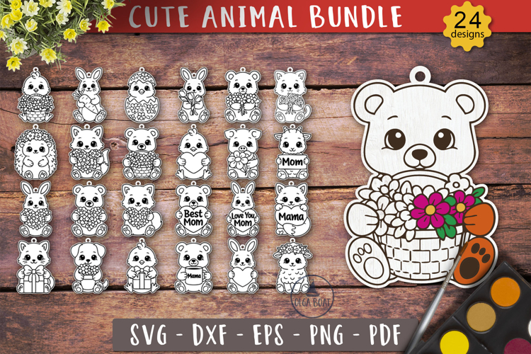 Cute Animal Ornament Bundle SVG Mother’s Day Painting Toy