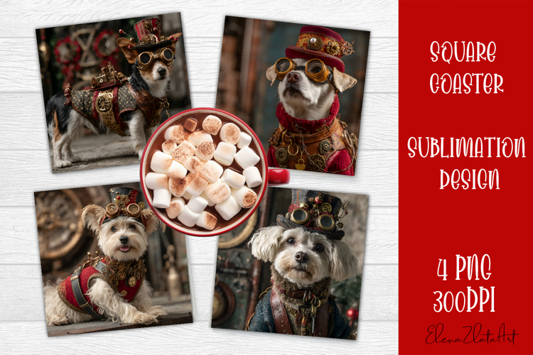 Cute animal santa Christmas Square Coaster Sublimation Desig