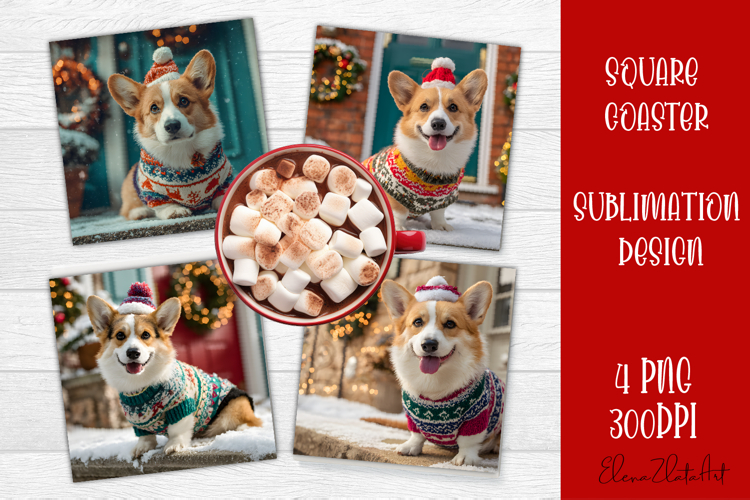 Cute animal santa Christmas Square Coaster Sublimation Desig