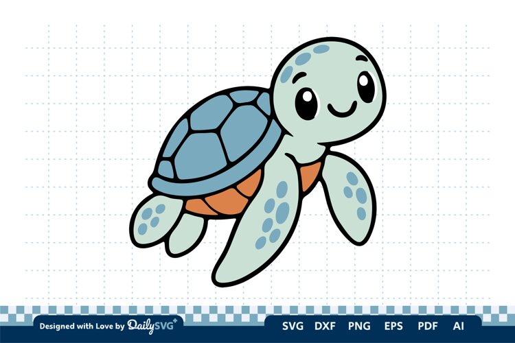 Cute Turtle SVG | Adorable Sea Animal Cut File example image 1