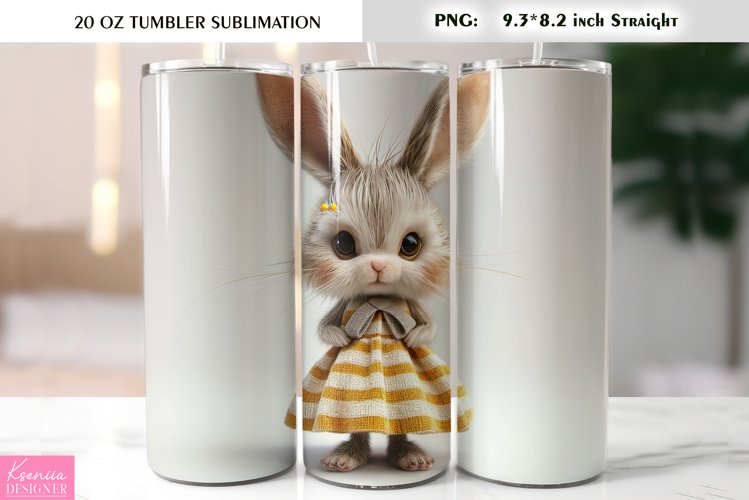 Cute Easter Bunny Wearing Yellow Striped Dress|Tumbler Wrap