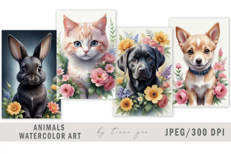 Watercolor cute animal illustrations for prints- 4 Jpeg