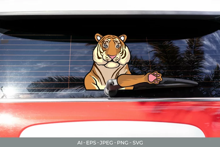 Tiger Waving Wiper Tag Car Decal Sticker