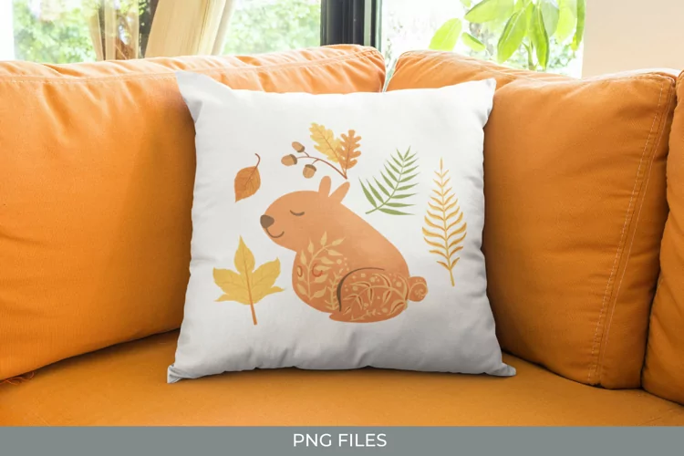 Cute Squirrel with Autumn Leaves Sublimation
