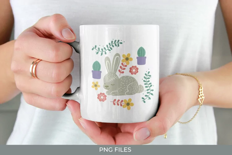 Sleeping Rabbit with Flower and Leaves Sublimation