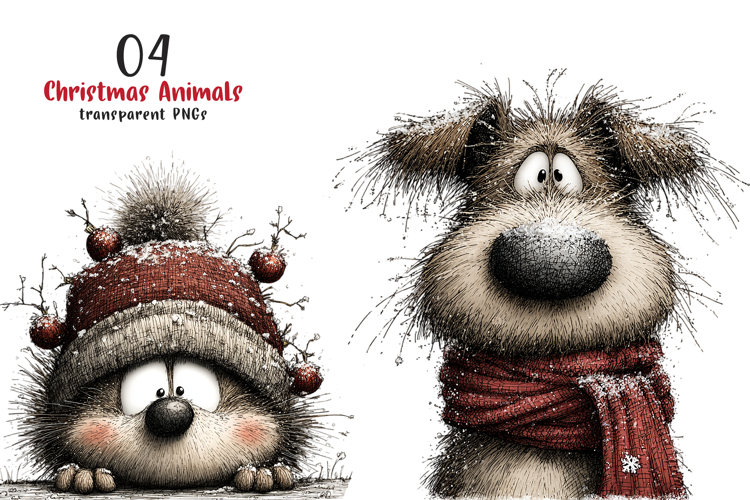Cute Animals Christmas Clipart example image 1