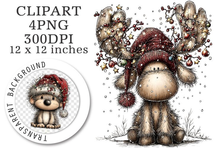 Cute Christmas Animals Clipart PNG | Whimsical example image 1