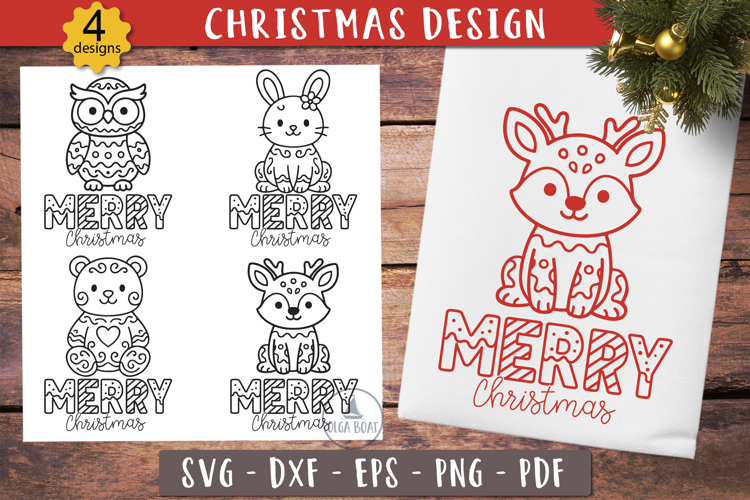 Cute Animals Gingerbread Merry Christmas SVG 
