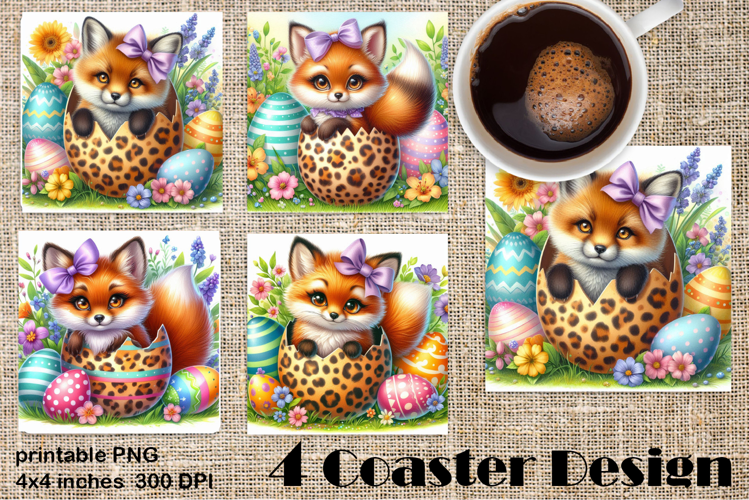 Easter square Coaster | Cute Animals in Leopard Egg Shells