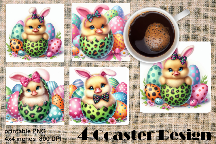 Easter square Coaster | Cute Animals in Leopard Egg Shells