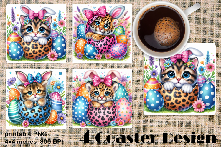 Easter square Coaster | Cute Animals in Leopard Egg Shells